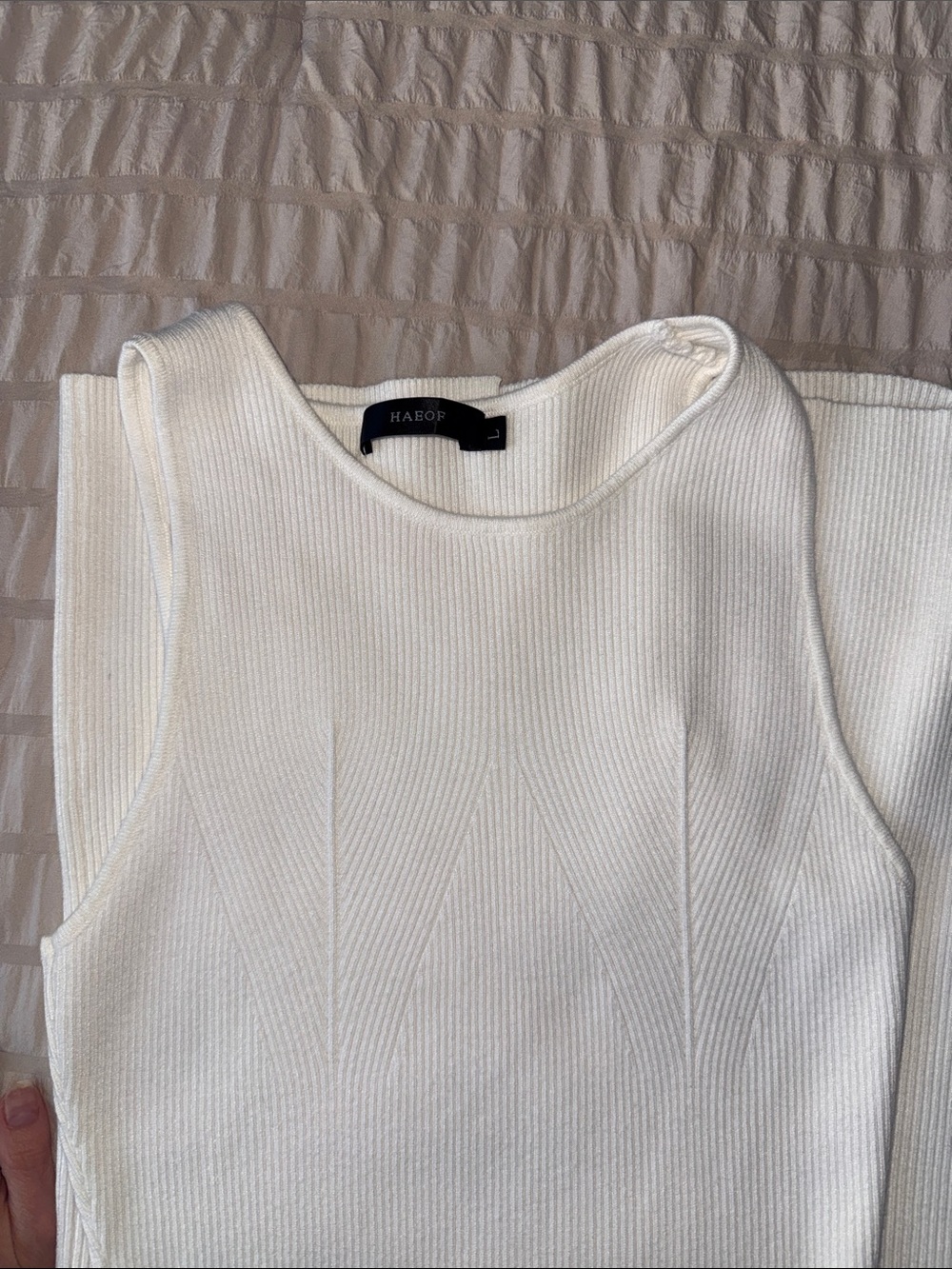 Cream Ribbed Sleeveless Crewneck Sweater